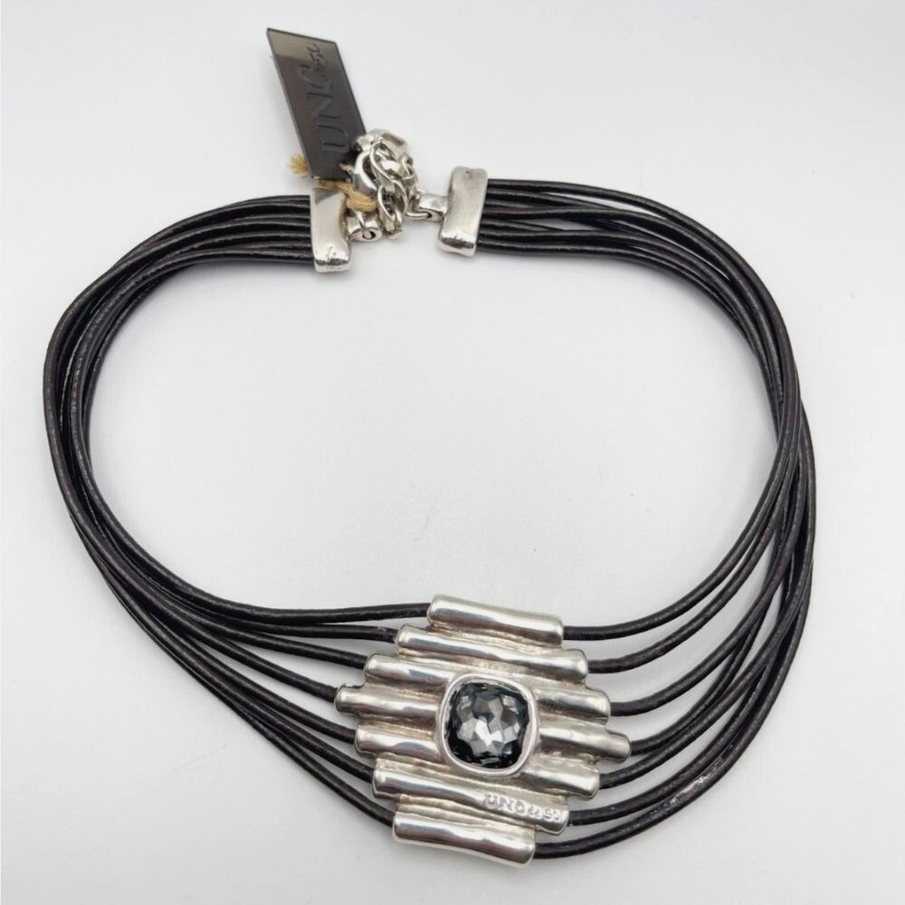 Uno de 50 Fearless Attached Crystal Choker Necklace Silver Multi Strand leather - Picture 6 of 15